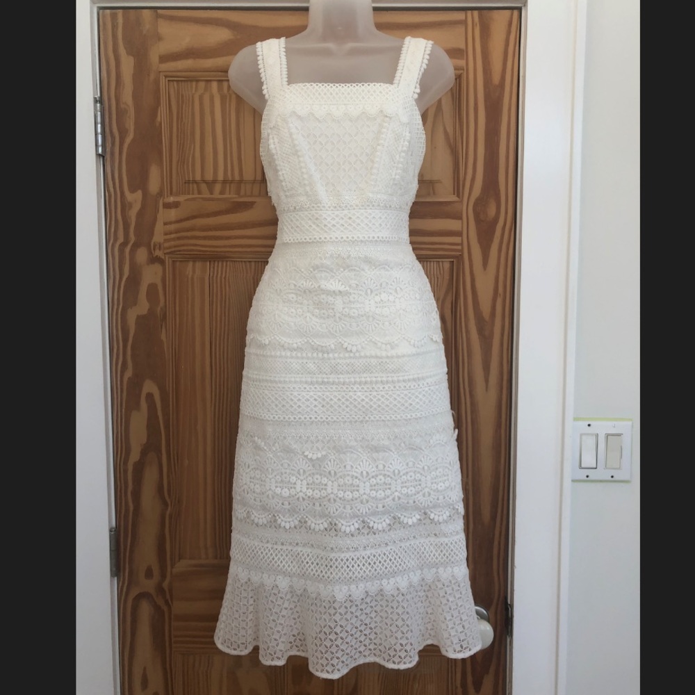 Nicole Miller lace combo trumpet dress